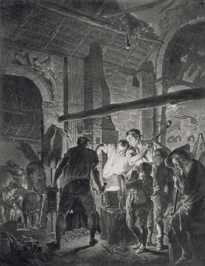 De smidse, gegraveerd door Richard Earlom (1743-1822), 1771 door Joseph Wright of Derby